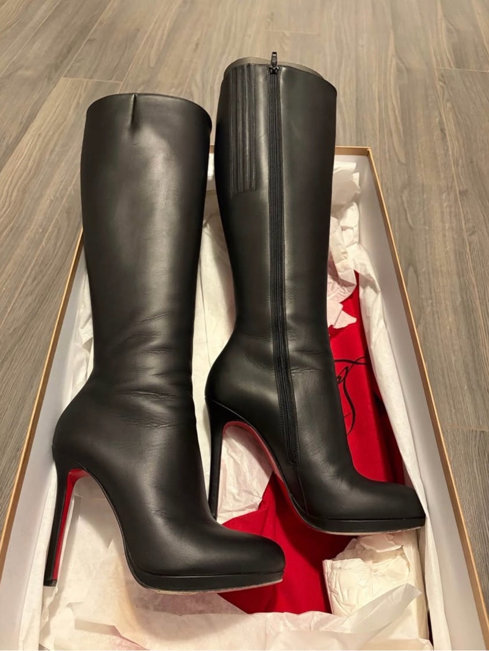 Christian Louboutin Black Leather Boots with Red Sole - Picture 1 of 7